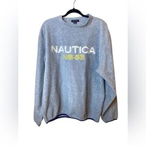 VTG Men Nautica NS 83 Pullover Fleece Sweatshirt Blue Trim  L